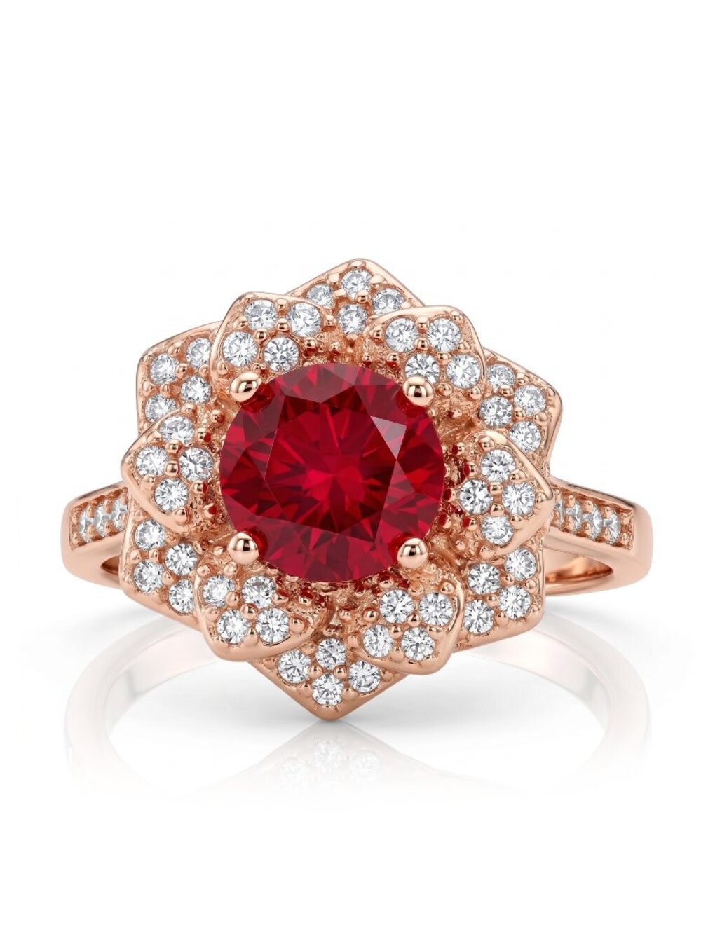 Red Ruby Flower Ring, 925 Sterling Silver Charmed Aroma